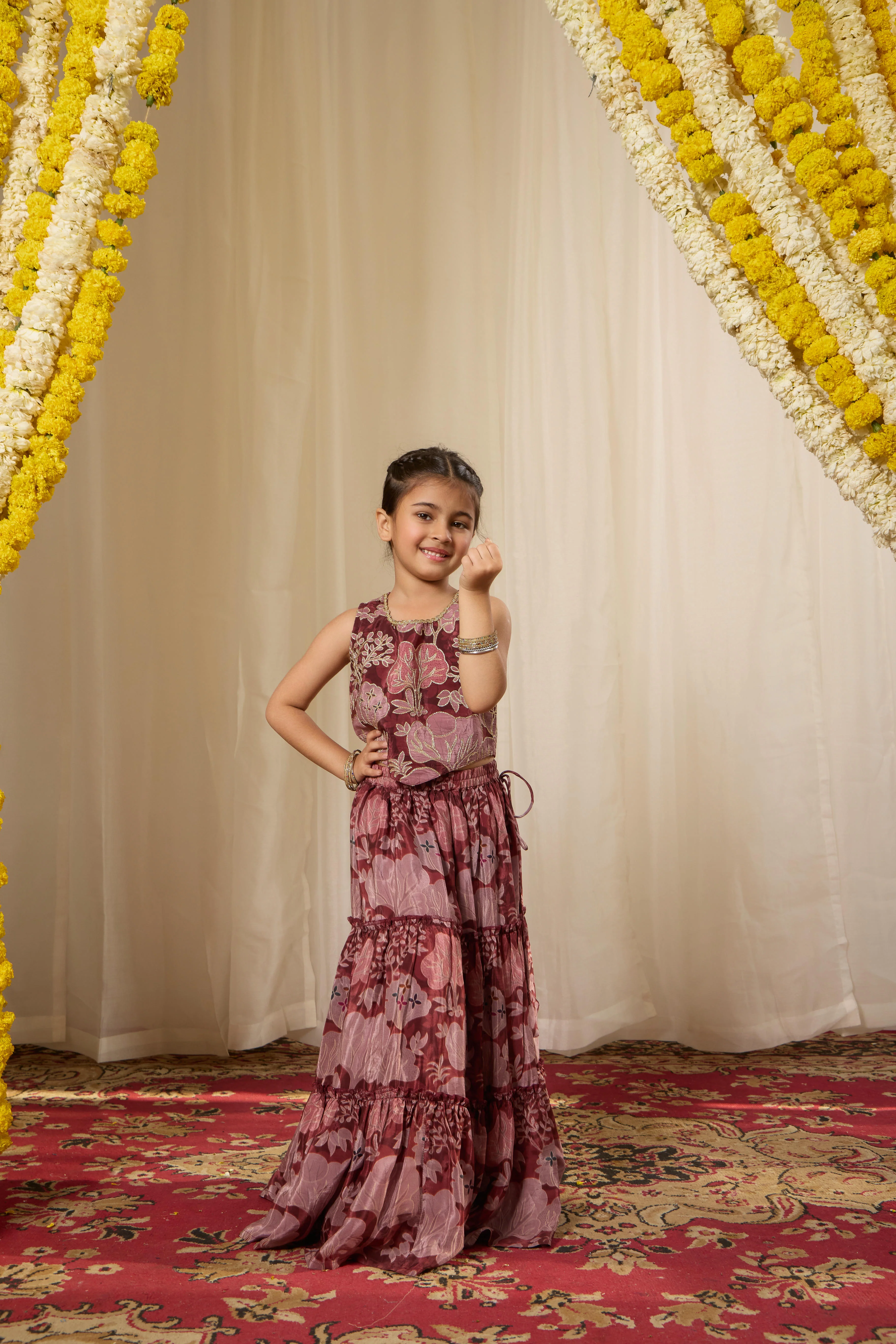 Alaya Kids Muted Maroon Lehenga Set - Image 3