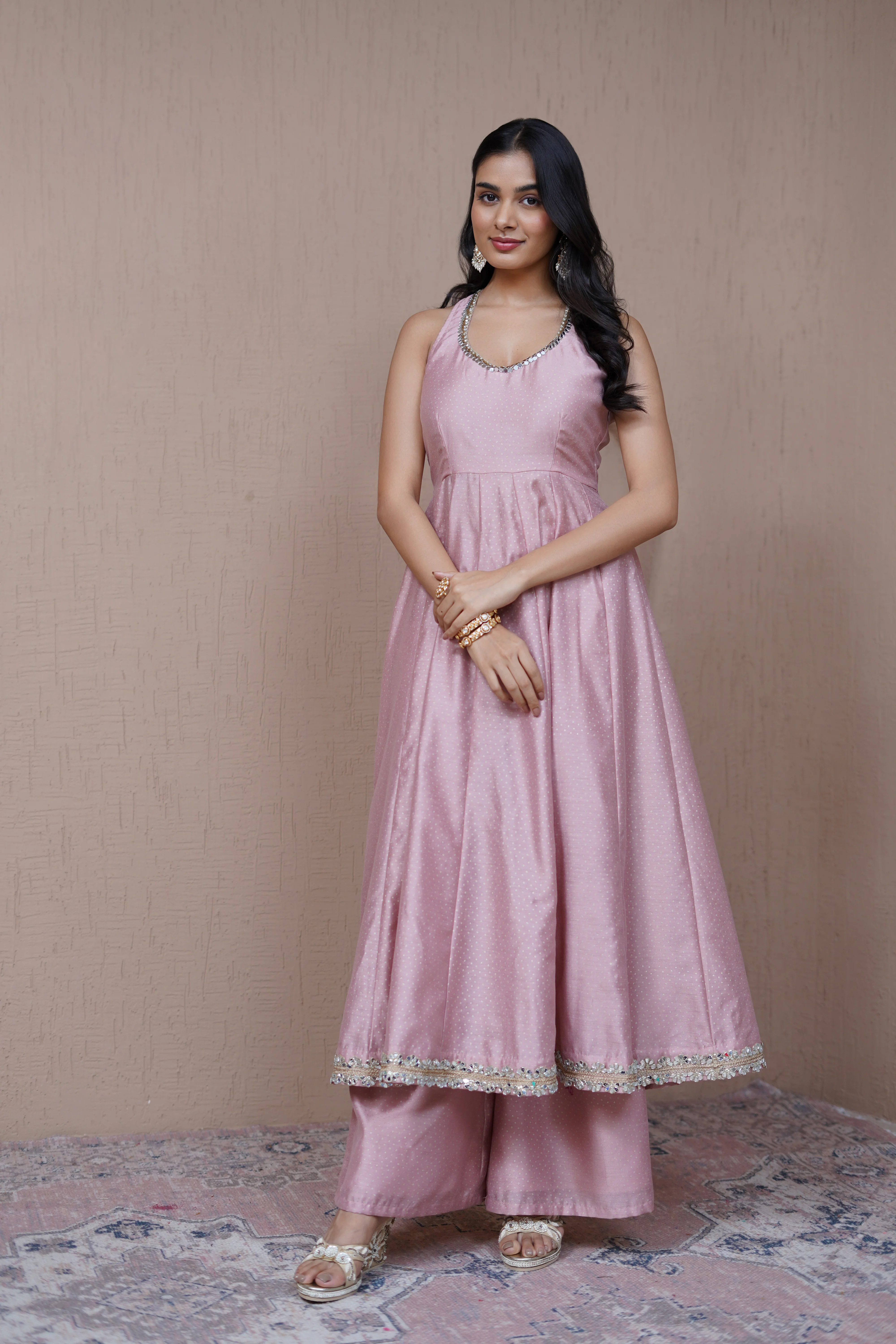 Alaya Resham Pink halterneck anarkali set - Image 3