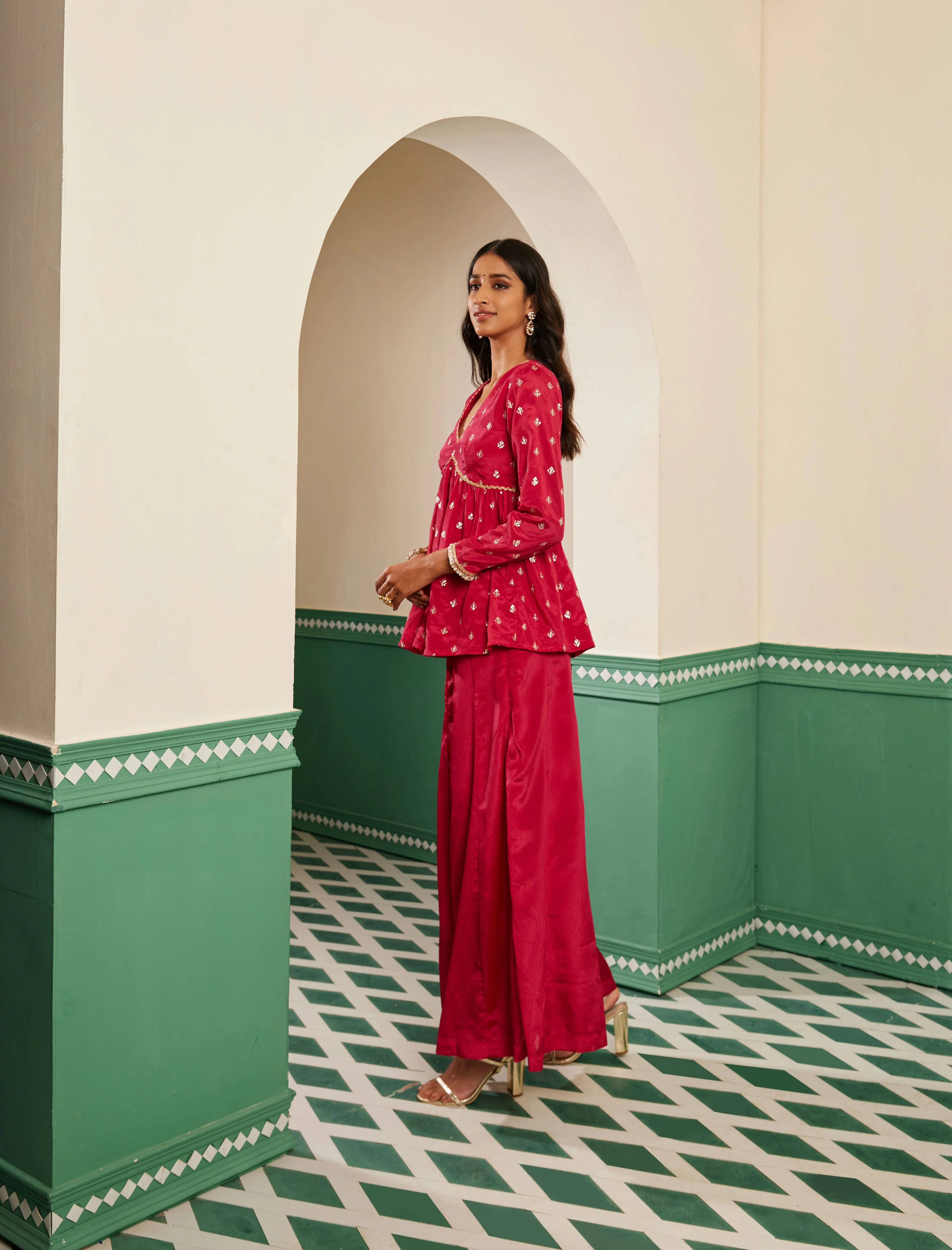 Sajda Fuchsia Pink Embroidered Peplum Kurta - Image 4